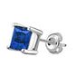 Platinum 4-Prong Basket Synthetic Saphire Princess Cut Push Back Stud Earrings. Available From .25 Carat To 10 Carat.