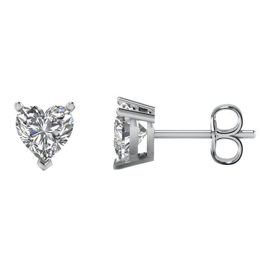 Platinum 3-Prong Basket Push Back Heart Stud Earrings.  Available From .25 Carat To 10 Carat.