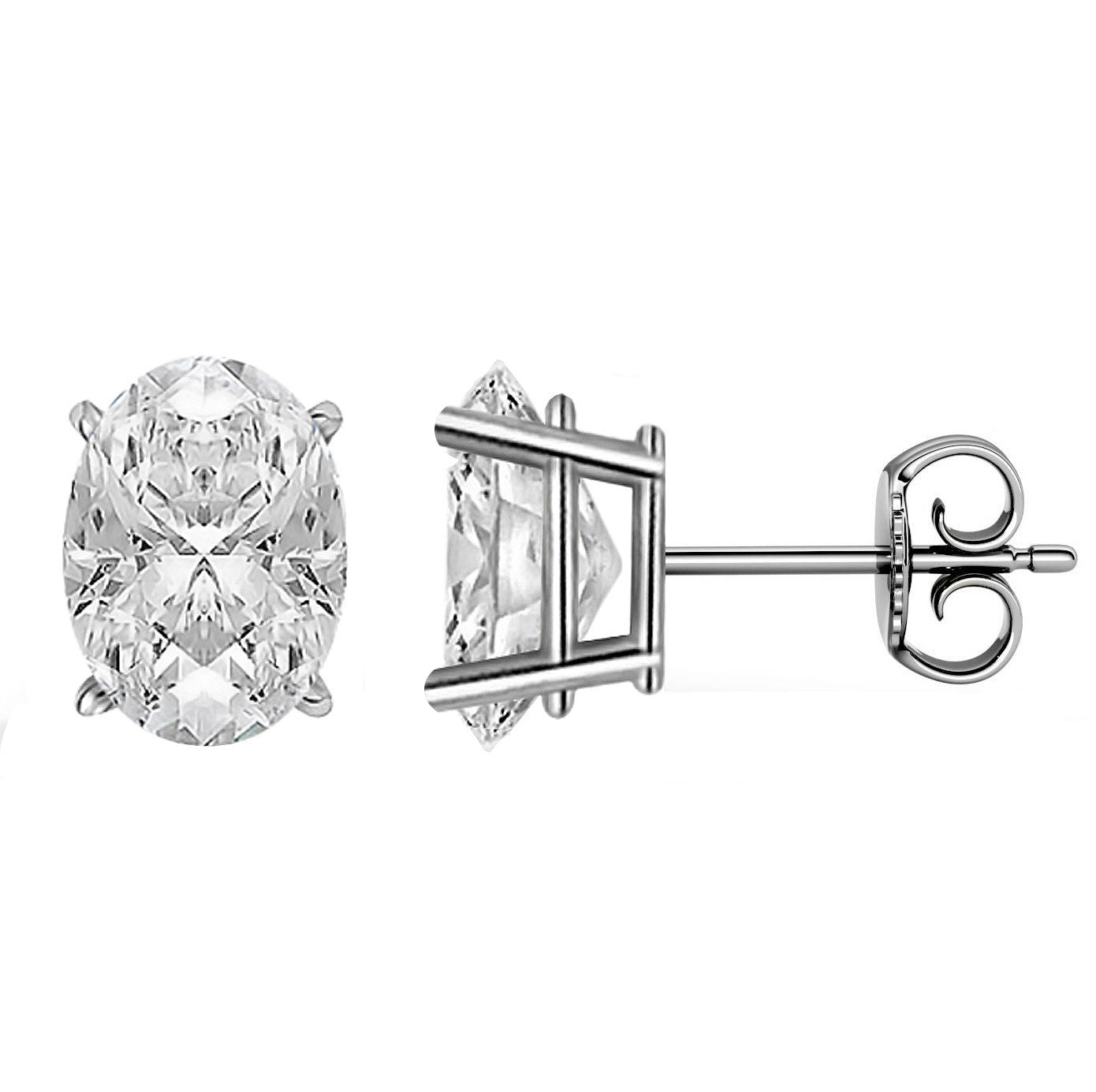 Platinum 4-Prong Basket Push Back Oval Stud Earrings.  Available From .25 Carat To 10 Carat.