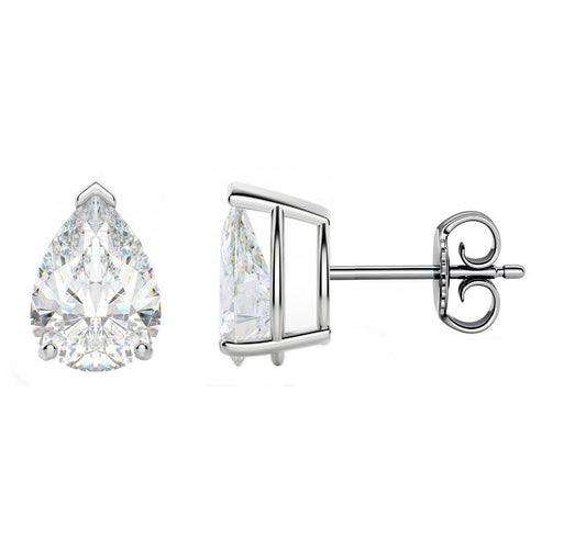 Platinum 3-Prong Basket Push Back Tear Drop Stud Earrings.  Available From .25 Carat To 10 Carat.