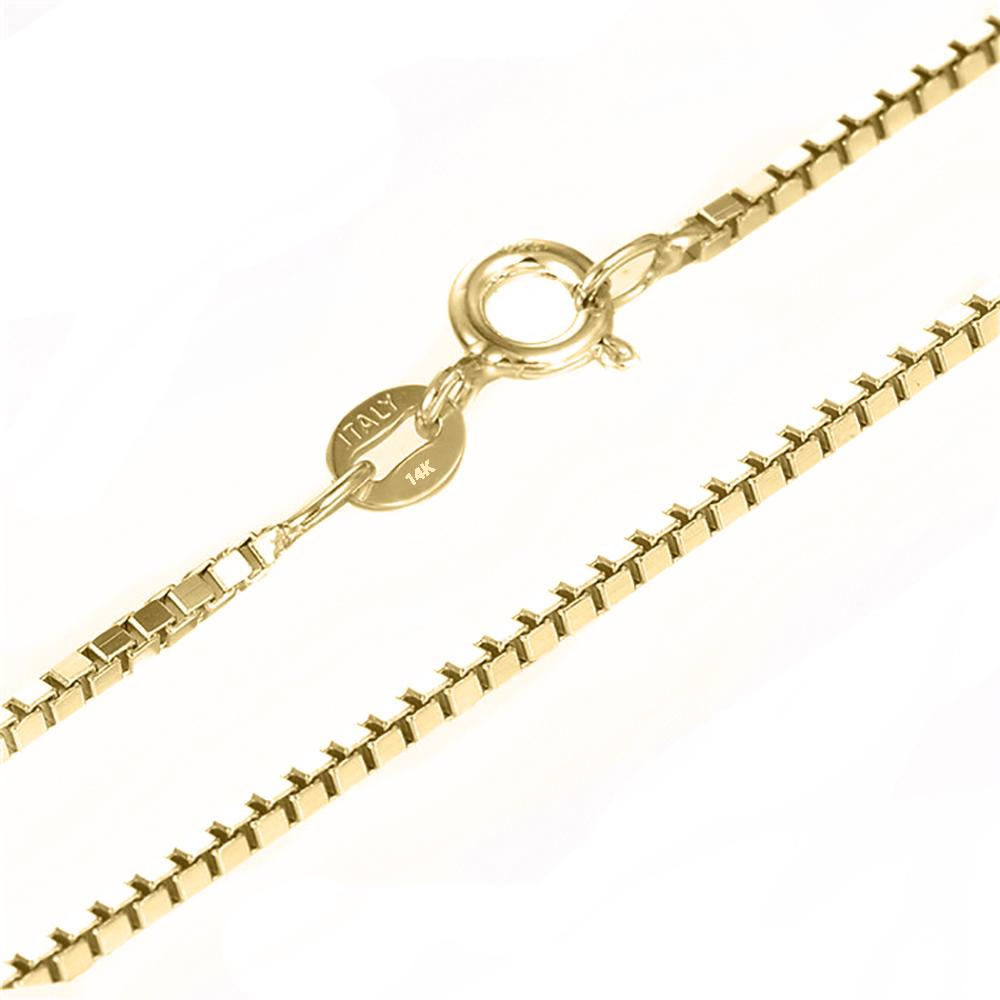 14 KARAT YELLOW GOLD ROUND BEZEL PENDANT WITH BOX CHAIN. BUILD YOUR OWN PENDANT.