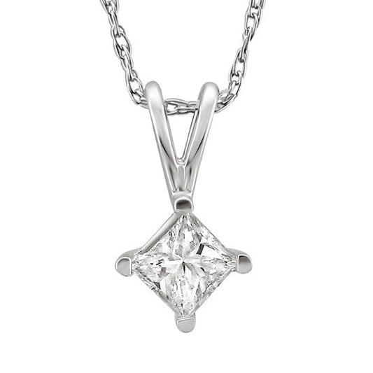 Platinum Diamond Shape Princess Cut Solitaire Pendant. Choose From 0.25 Carat To 5.00 Carat.