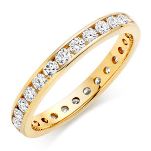 Yellow Gold Eternity Band With Round Channel Set Stones In 1 Carat Total Weight.